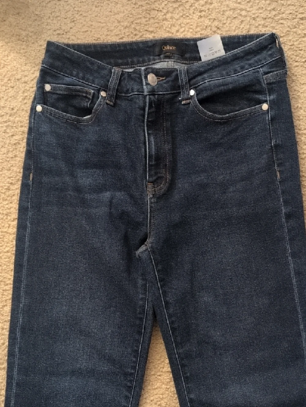 Quince Stretch High Rise Straight Jeans Midnight Blue Size 27